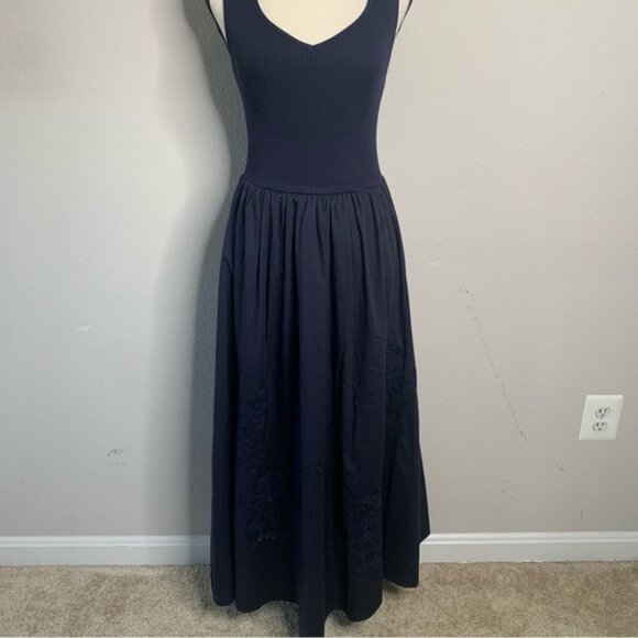 NWT Moon River Navy Blue Sleeveless Mixed Media Midi Dress - Picture 7 of 12